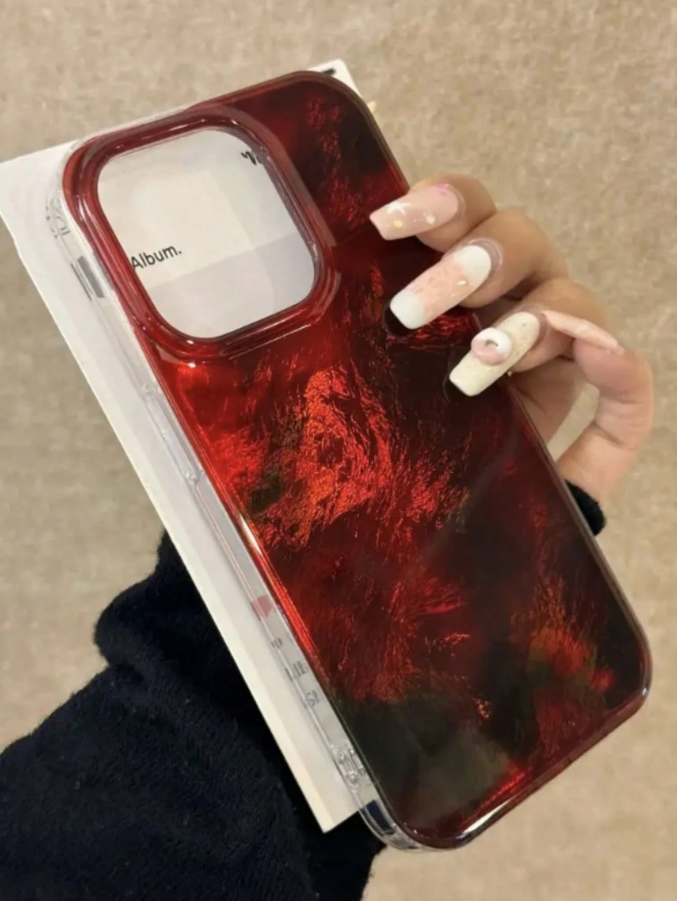 Amber Tortoiseshell Fashion Soft Silicone 1pc Amber Gradient Aesthetic Phone Case, Compatible With IPhone 16/15/14/13/12 Pro Max, Transparent Red Soft Silicone Back Cover Spring