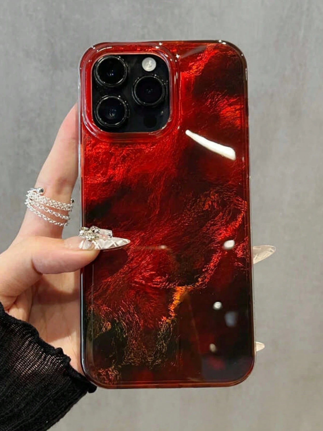Amber Tortoiseshell Fashion Soft Silicone 1pc Amber Gradient Aesthetic Phone Case, Compatible With IPhone 16/15/14/13/12 Pro Max, Transparent Red Soft Silicone Back Cover Spring