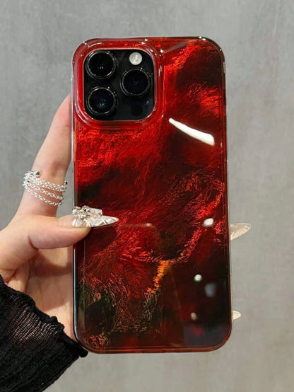 Amber Tortoiseshell Fashion Soft Silicone 1pc Amber Gradient Aesthetic Phone Case, Compatible With IPhone 16/15/14/13/12 Pro Max, Transparent Red Soft Silicone Back Cover Spring