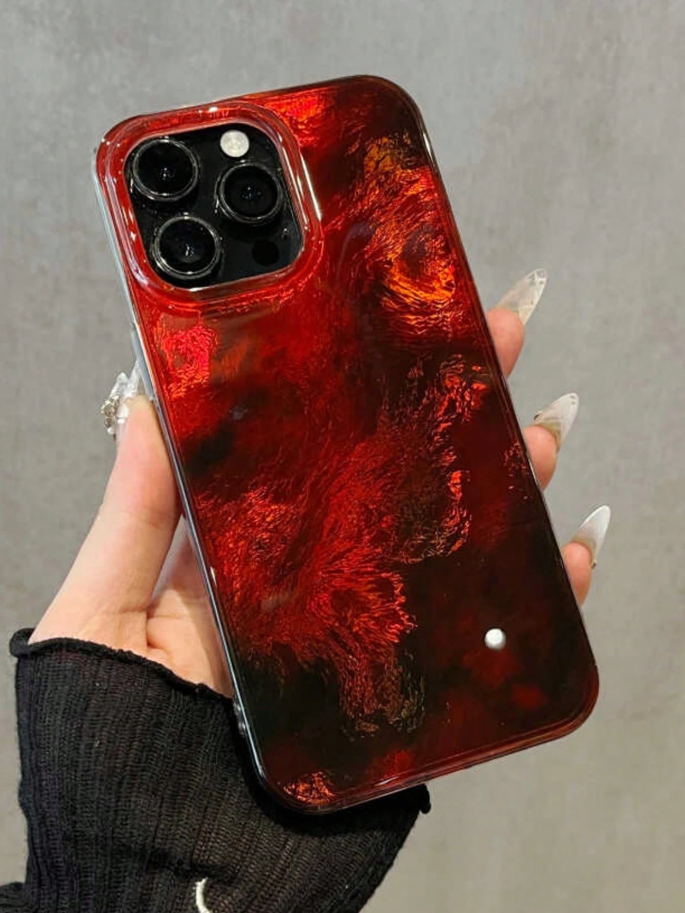 Amber Tortoiseshell Fashion Soft Silicone 1pc Amber Gradient Aesthetic Phone Case, Compatible With IPhone 16/15/14/13/12 Pro Max, Transparent Red Soft Silicone Back Cover Spring