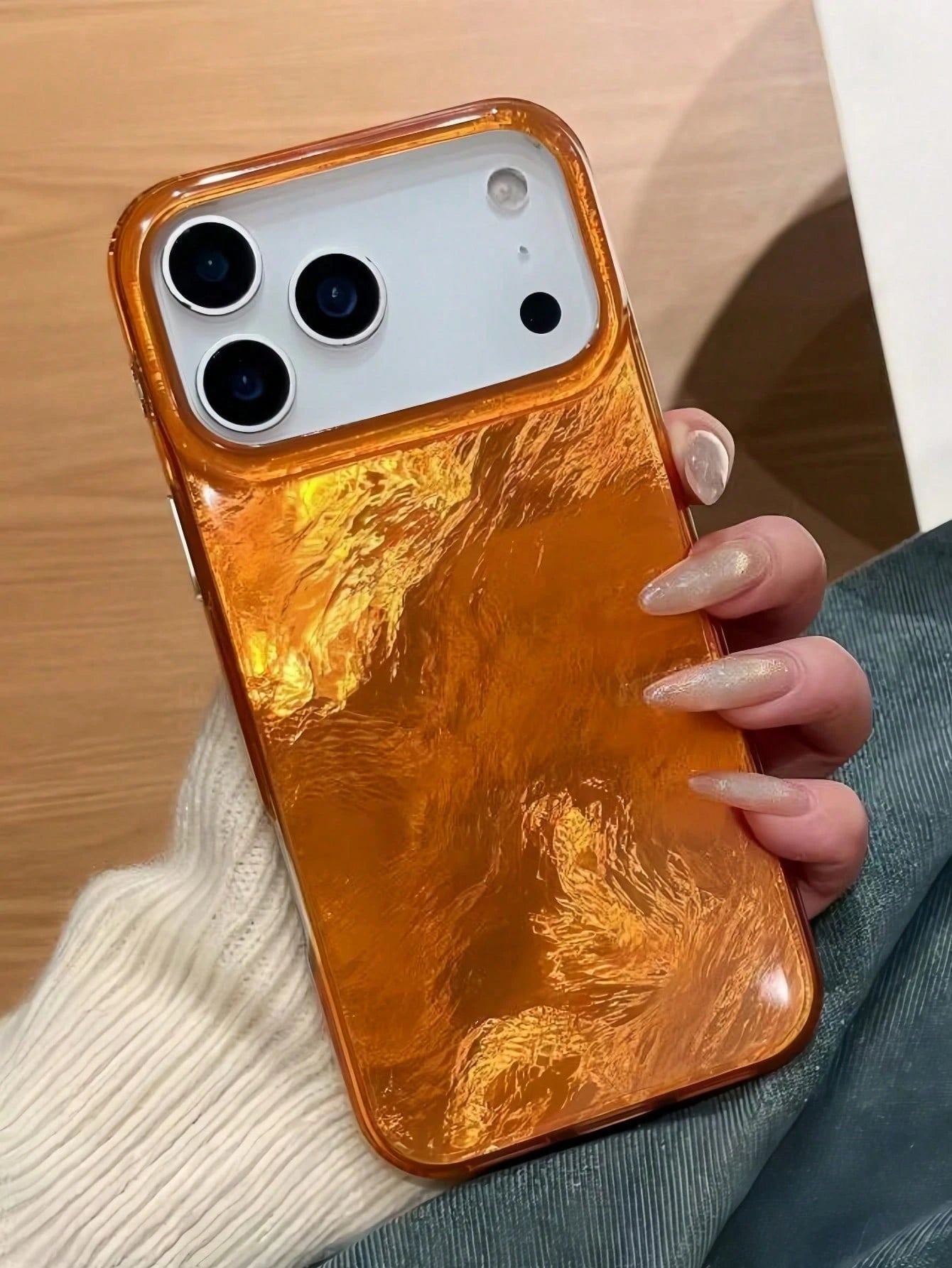 Amber Tortoiseshell Fashion Soft Silicone 1pc Amber Gradient Aesthetic Phone Case, Compatible With IPhone 16/15/14/13/12 Pro Max, Transparent Red Soft Silicone Back Cover Spring