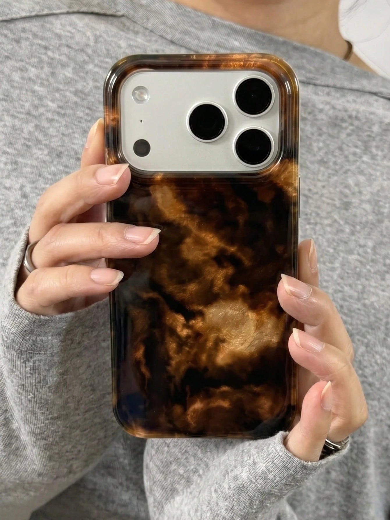 Amber Tortoiseshell Fashion Soft Silicone 1pc Amber Gradient Aesthetic Phone Case, Compatible With IPhone 16/15/14/13/12 Pro Max, Transparent Red Soft Silicone Back Cover Spring