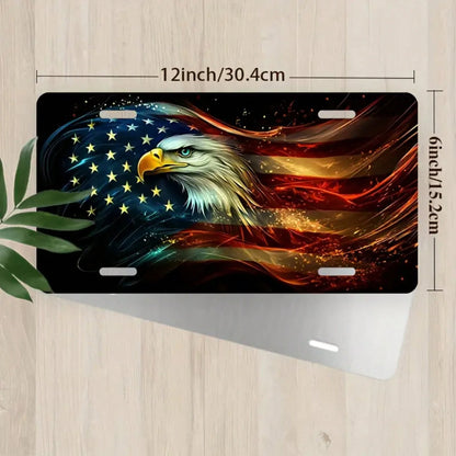 American Flag License Plate- Heavy Aluminum License Plate With Eagle Head And Tail Design, Red/White/Colorful, Standard 6x12inch- Suitable For Cars, Trucks, SUVs Creative License Plate- Comes With