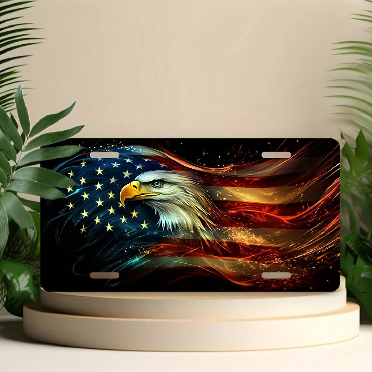 American Flag License Plate- Heavy Aluminum License Plate With Eagle Head And Tail Design, Red/White/Colorful, Standard 6x12inch- Suitable For Cars, Trucks, SUVs Creative License Plate- Comes With