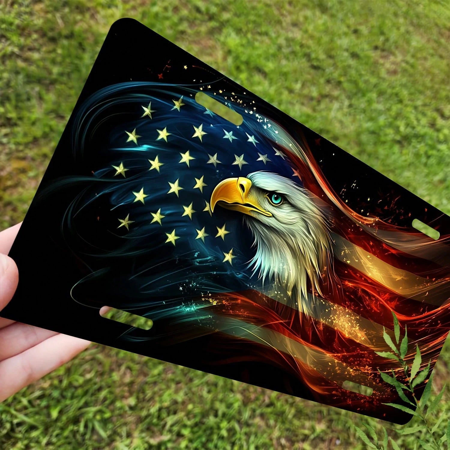 American Flag License Plate- Heavy Aluminum License Plate With Eagle Head And Tail Design, Red/White/Colorful, Standard 6x12inch- Suitable For Cars, Trucks, SUVs Creative License Plate- Comes With
