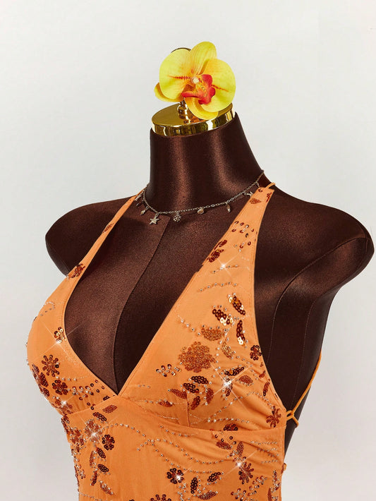 Amplova 2025 New Summer Vacation Wear, Women's Sleeveless Deep V-Neck With Embroidered Pearls, Back To School Party Casual & Sexy