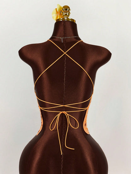 Amplova 2025 New Summer Vacation Wear, Women's Sleeveless Deep V-Neck With Embroidered Pearls, Back To School Party Casual & Sexy