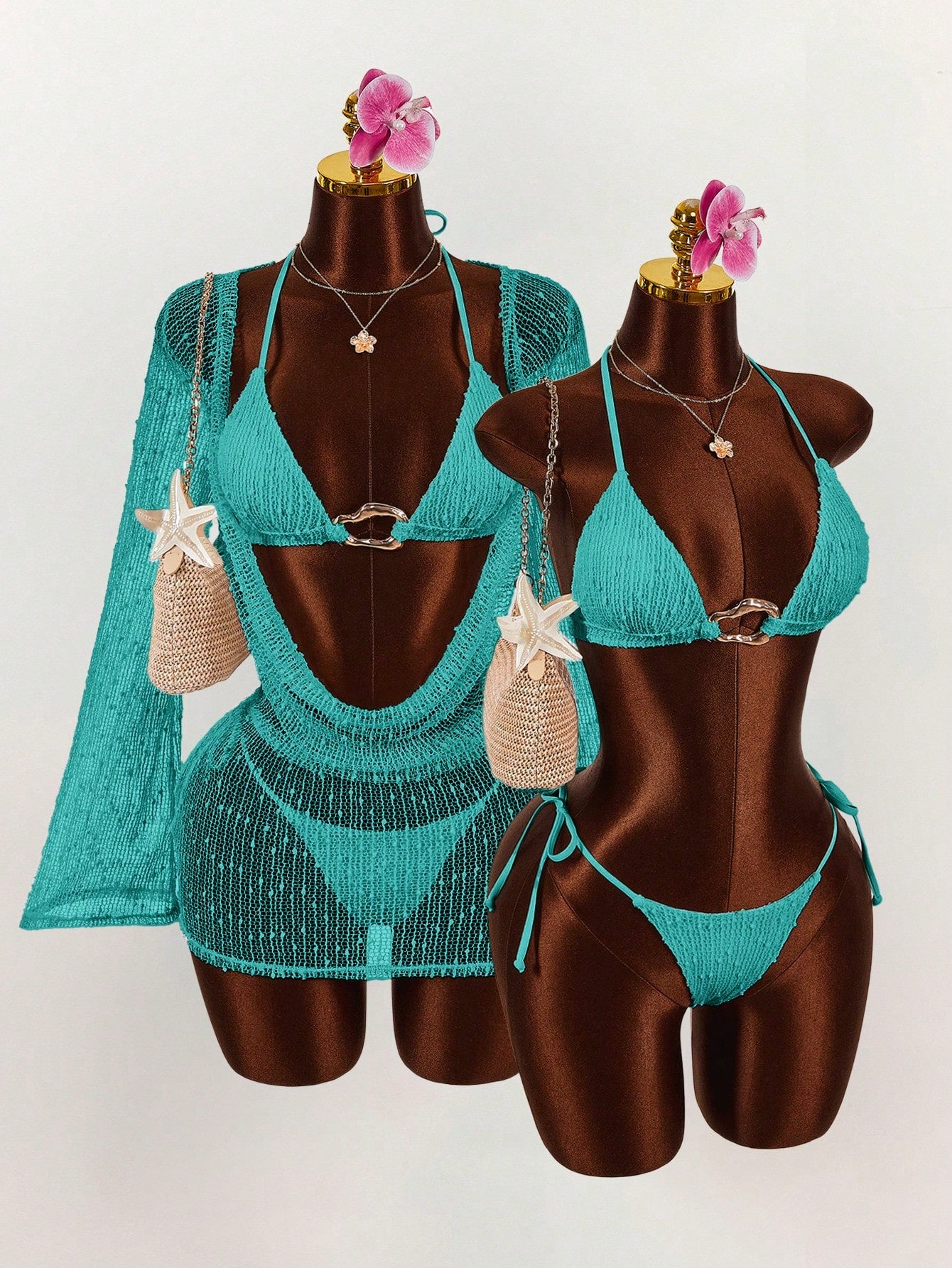 Amplova 3pcs Women's Sexy Halter Bikini Set - Top, Bottom, And Cover-Up Beach Vacation Outfits For Women