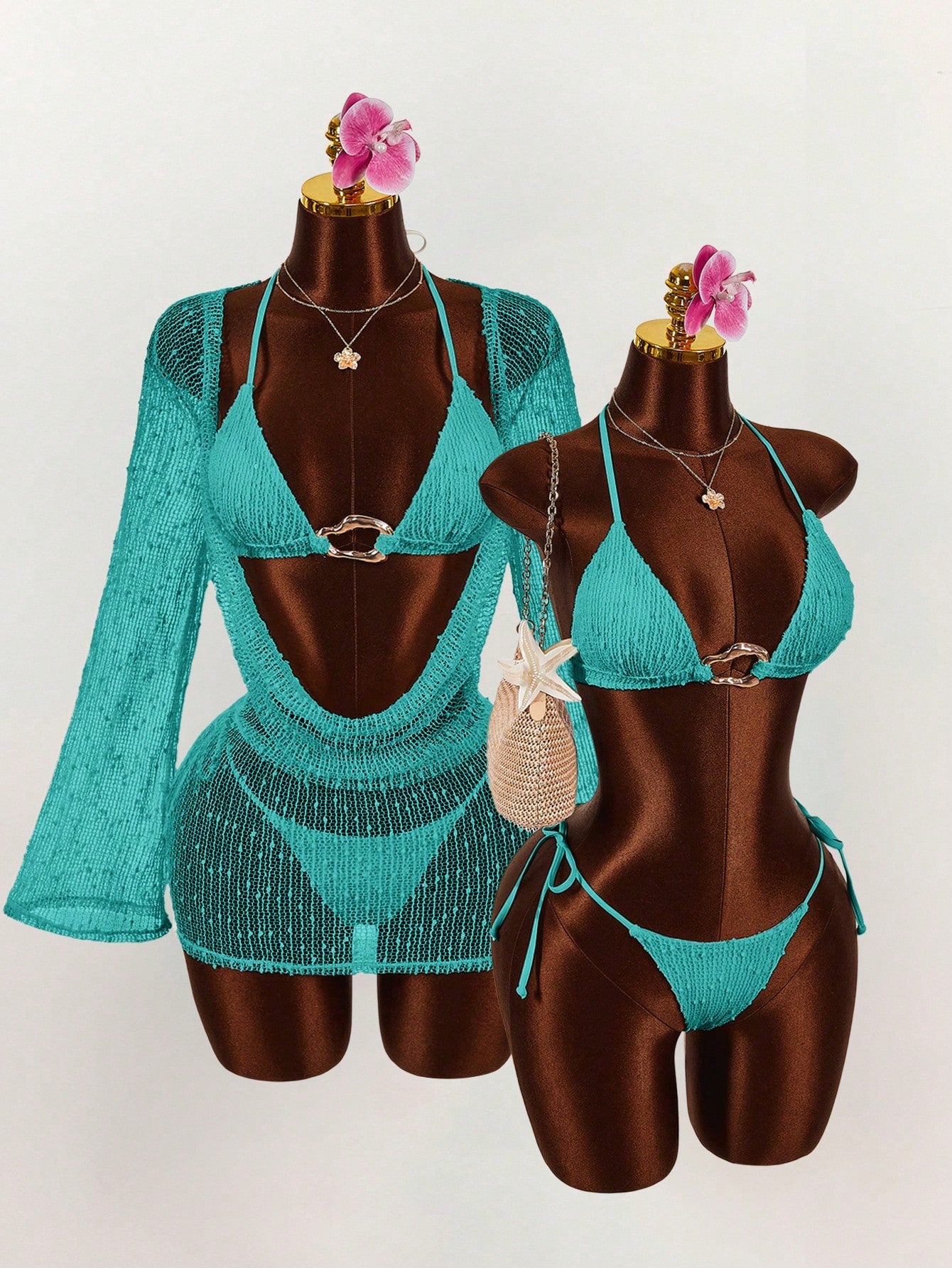 Amplova 3pcs Women's Sexy Halter Bikini Set - Top, Bottom, And Cover-Up Beach Vacation Outfits For Women