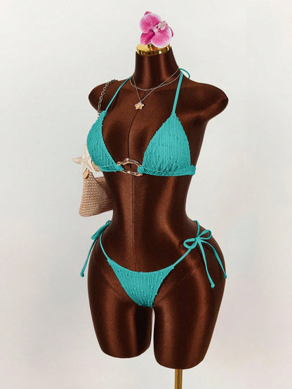 Amplova 3pcs Women's Sexy Halter Bikini Set - Top, Bottom, And Cover-Up Beach Vacation Outfits For Women