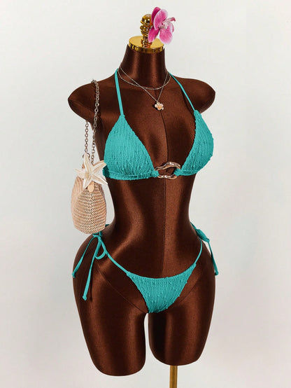 Amplova 3pcs Women's Sexy Halter Bikini Set - Top, Bottom, And Cover-Up Beach Vacation Outfits For Women