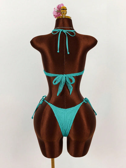 Amplova 3pcs Women's Sexy Halter Bikini Set - Top, Bottom, And Cover-Up Beach Vacation Outfits For Women