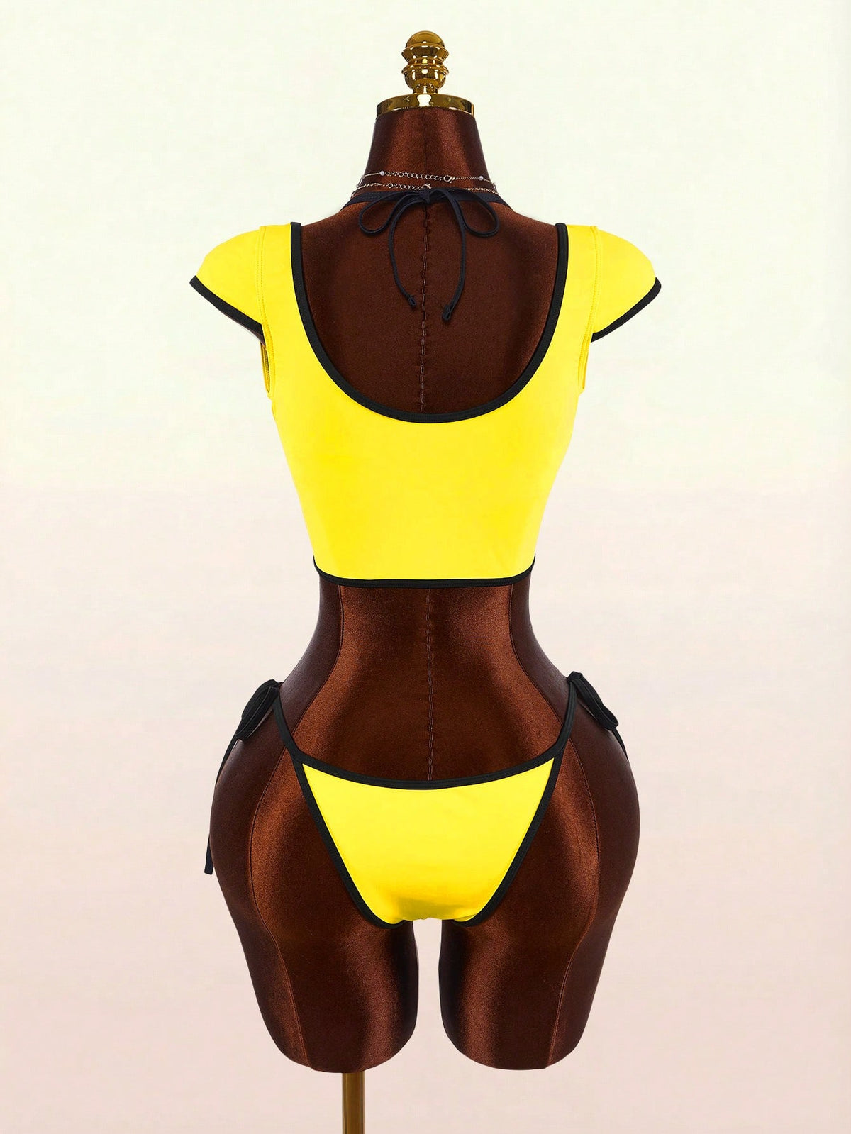 Amplova Women's Swimwear Set With Underwire Cups, Contrast Trim, Sports Style Suitable For Vacation, Sexy And Fashionable Set With Short Sleeve And Tie Pants