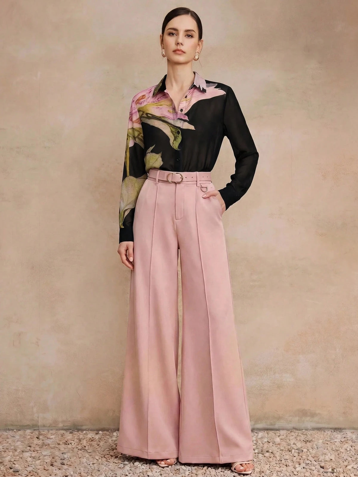 Anewsta Spring/Summer New Elegant Fashion Floral Print Chiffon Long Sleeve Blouse For Women, Suitable For Outings, Parties, Holidays, Vacations And Professional Occasions
