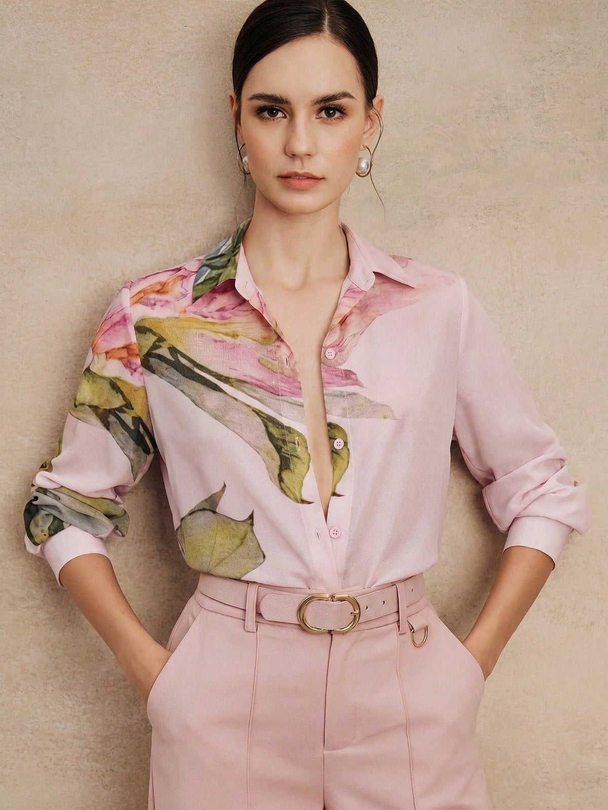 Anewsta Spring/Summer New Elegant Fashion Floral Print Chiffon Long Sleeve Blouse For Women, Suitable For Outings, Parties, Holidays, Vacations And Professional Occasions