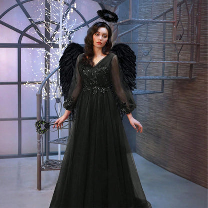 Angel Wings Costume Accessory, Adult Realistic Feather Wings, Lightweight Fairy Wings For Halloween And Christmas, Women's Dress Accessory, White, Black