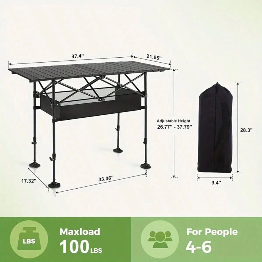 Aoran Outdoor Folding Portable Picnic And Camping Table, Aluminum Roll-Up Table With Easy-To-Carry Bags, Suitable For Indoor And Outdoor Use, Camping, Beaches, Backyards, Barbecues, Parties, Terraces