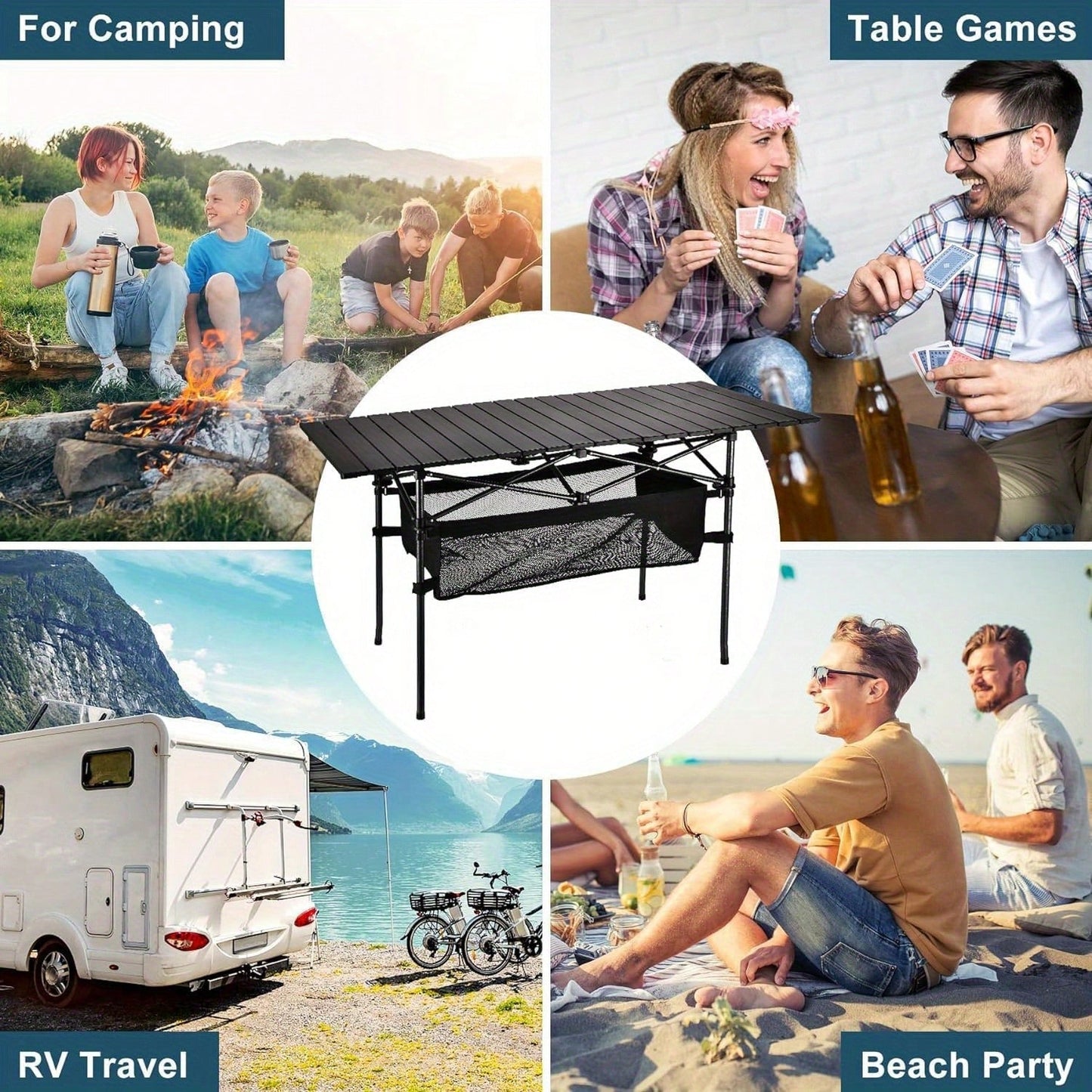 Aoran Outdoor Folding Portable Picnic And Camping Table, Aluminum Roll-Up Table With Easy-To-Carry Bags, Suitable For Indoor And Outdoor Use, Camping, Beaches, Backyards, Barbecues, Parties, Terraces