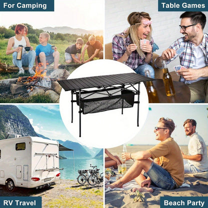 Aoran Outdoor Folding Portable Picnic And Camping Table, Aluminum Roll-Up Table With Easy-To-Carry Bags, Suitable For Indoor And Outdoor Use, Camping, Beaches, Backyards, Barbecues, Parties, Terraces