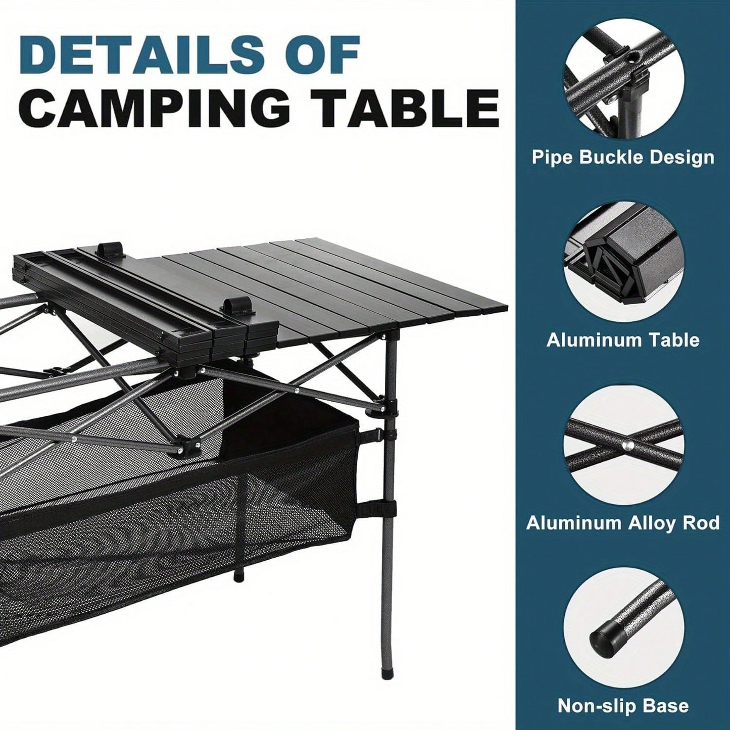 Aoran Outdoor Folding Portable Picnic And Camping Table, Aluminum Roll-Up Table With Easy-To-Carry Bags, Suitable For Indoor And Outdoor Use, Camping, Beaches, Backyards, Barbecues, Parties, Terraces