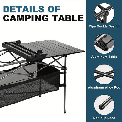 Aoran Outdoor Folding Portable Picnic And Camping Table, Aluminum Roll-Up Table With Easy-To-Carry Bags, Suitable For Indoor And Outdoor Use, Camping, Beaches, Backyards, Barbecues, Parties, Terraces