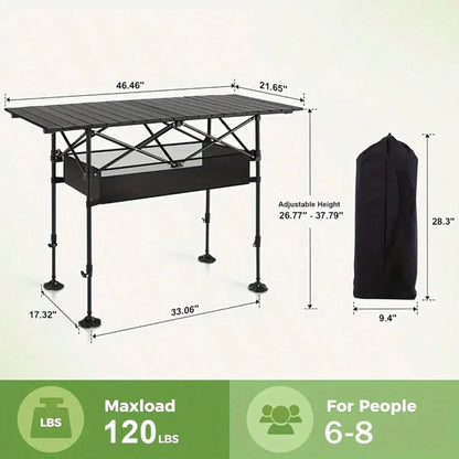 Aoran Outdoor Folding Portable Picnic And Camping Table, Aluminum Roll-Up Table With Easy-To-Carry Bags, Suitable For Indoor And Outdoor Use, Camping, Beaches, Backyards, Barbecues, Parties, Terraces