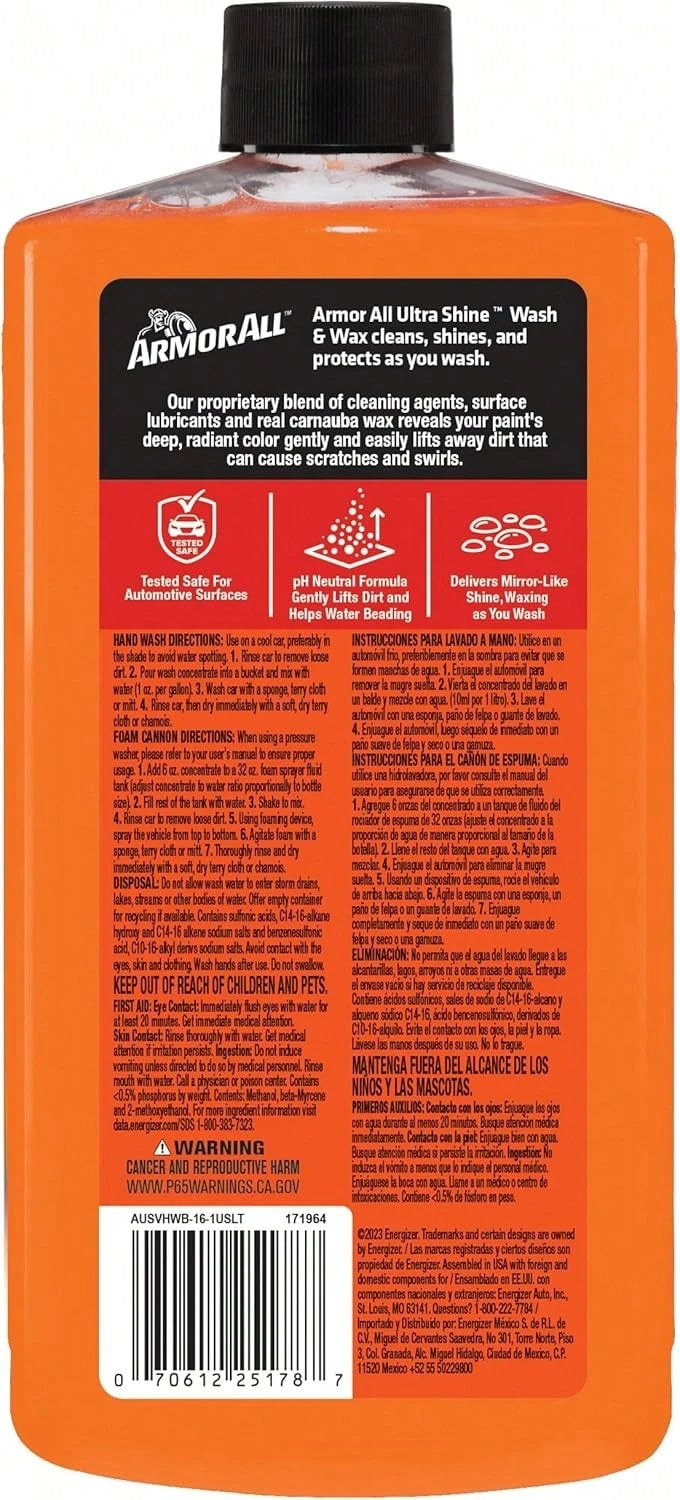 Armor All Ultra Shine Car Wash And Wax, Car Wax And Cleaner For Cars, Trucks And Motorcycles, 16 Fl Oz