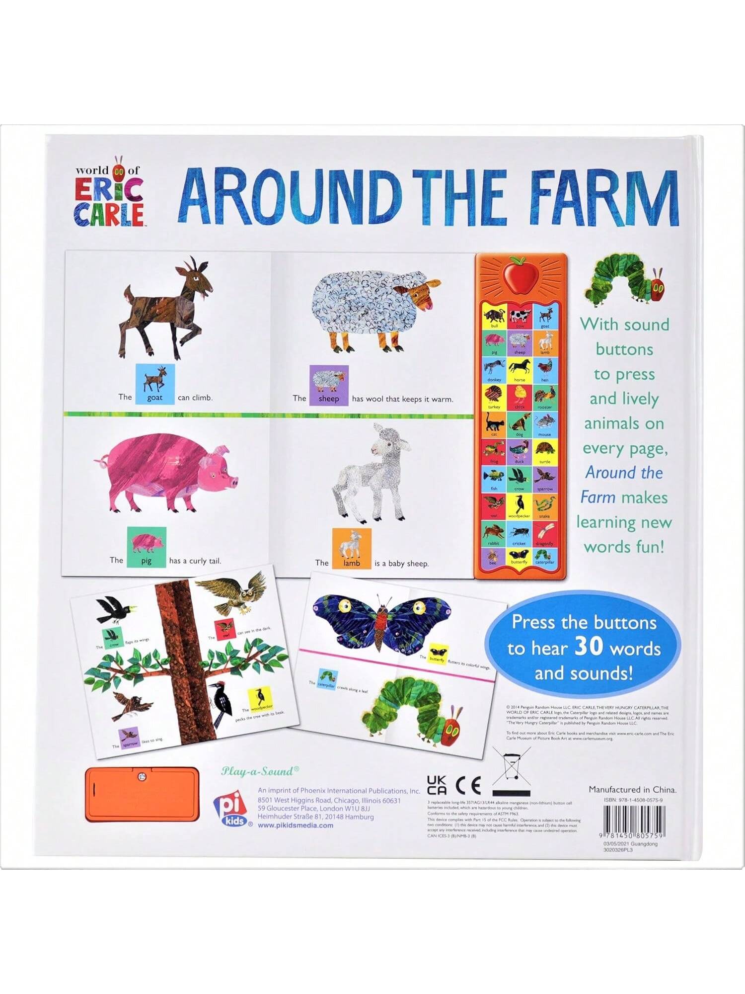 Around The Farm Sound Book, Kids Books, 30-Button Interactive Farm Animal Sounds| Early Learning & First Words Book For Toddlers| Durable Board Book For Ages 1–3, Baby Books