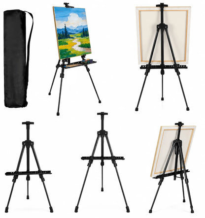 Art Painting Display Easel Stand, Portable Metal Adjustable Easel For Painting Canvas Height From 43.18 Cm To 166.74 Cm- Suitable For Tabletop/Floor Displays And Wedding Signs- Black.