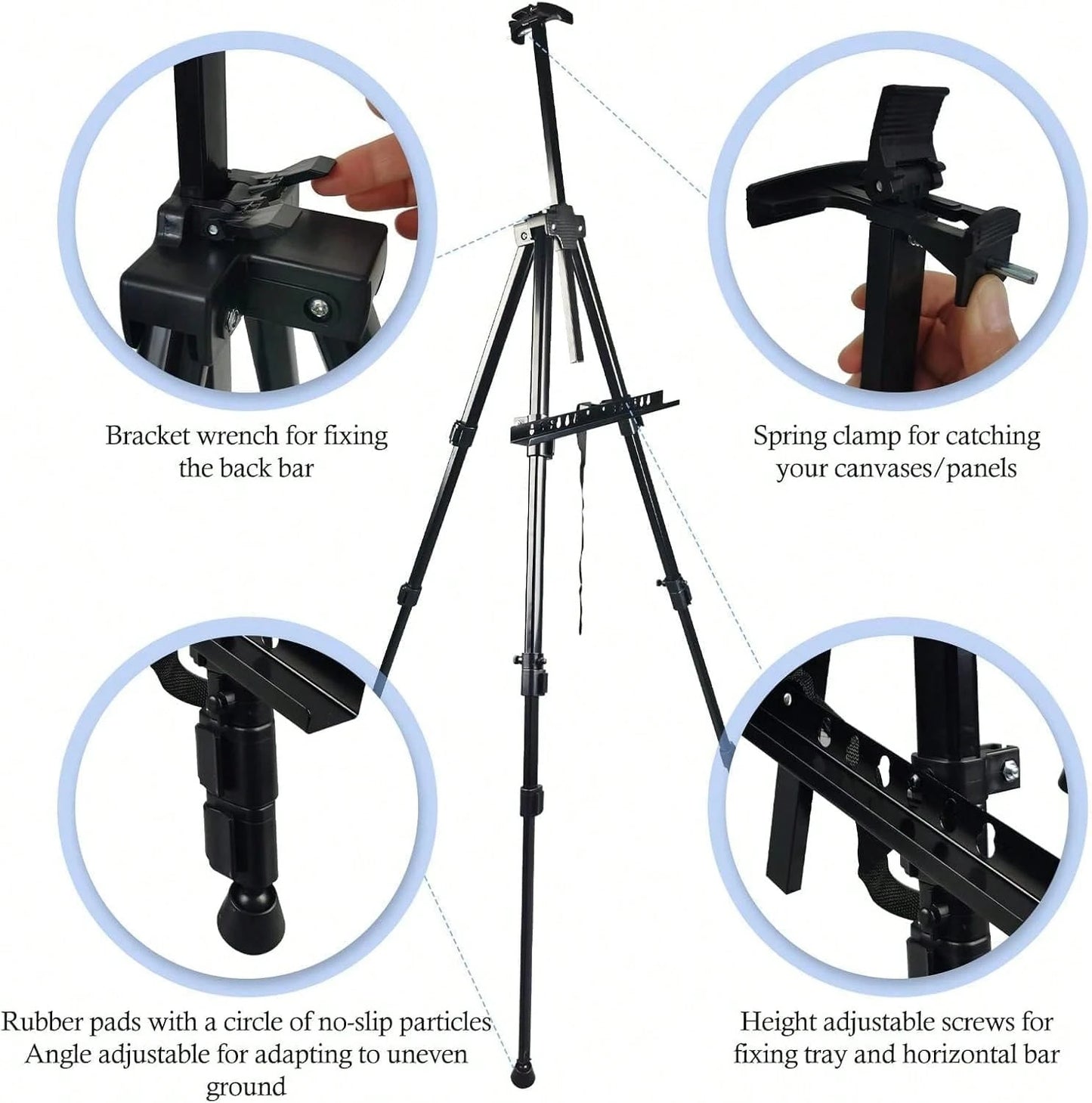 Art Painting Display Easel Stand, Portable Metal Adjustable Easel For Painting Canvas Height From 43.18 Cm To 166.74 Cm- Suitable For Tabletop/Floor Displays And Wedding Signs- Black.
