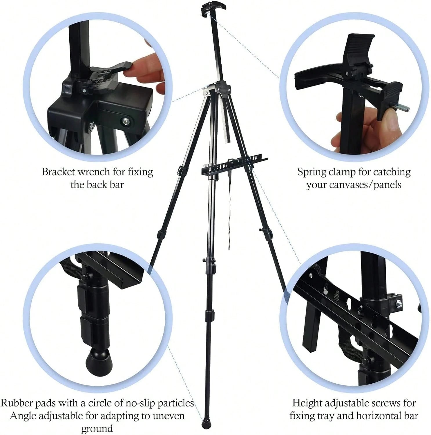 Art Painting Display Easel Stand, Portable Metal Adjustable Easel For Painting Canvas Height From 43.18 Cm To 166.74 Cm- Suitable For Tabletop/Floor Displays And Wedding Signs- Black.