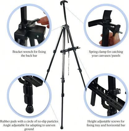 Art Painting Display Easel Stand, Portable Metal Adjustable Easel For Painting Canvas Height From 43.18 Cm To 166.74 Cm- Suitable For Tabletop/Floor Displays And Wedding Signs- Black.