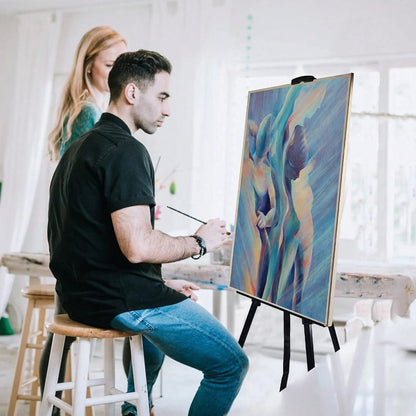 Art Painting Display Easel Stand, Portable Metal Adjustable Easel For Painting Canvas Height From 43.18 Cm To 166.74 Cm- Suitable For Tabletop/Floor Displays And Wedding Signs- Black.