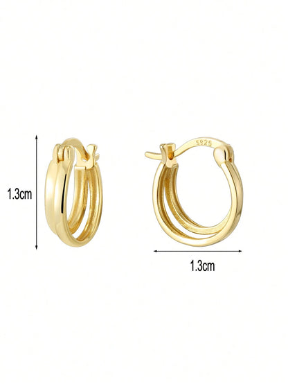Artepollo 1pc 925 Sterling Silver Hypoallergenic Double Line Hoop Earrings, Gift Box Packaging, Minimalist & Cute, Suitable For Daily Wear Or Festivals, Gift For Girls, Friends, Back To School