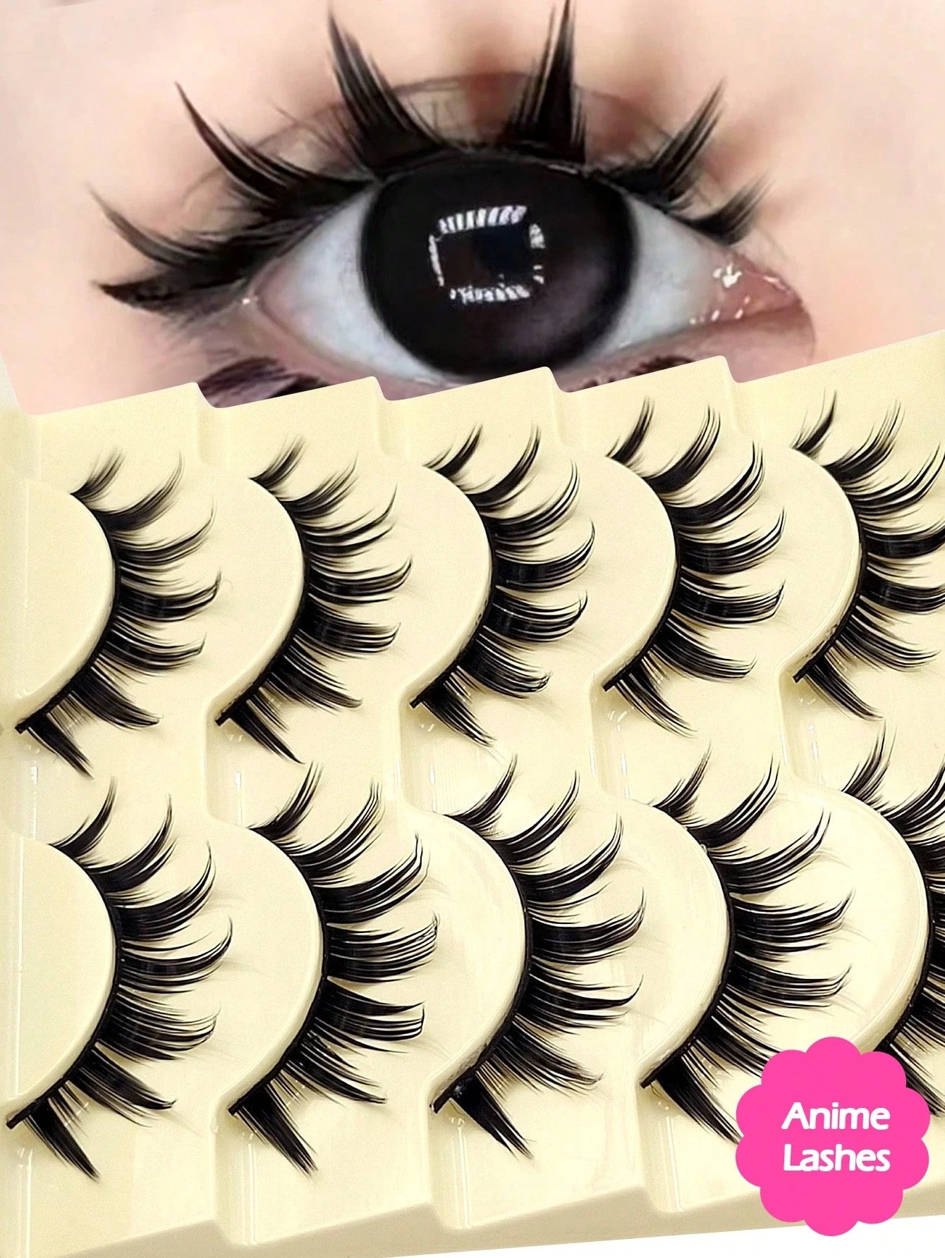 Asiteo 5 Pairs Spiked Cartoon Style False Eyelashes, Thick & Exaggerated, Create Doll Eye Effect, Anime Style, Reusable, Suitable For Beginners, Doll Eye Shape, Applicable For Cosplay, Party, Hallowee