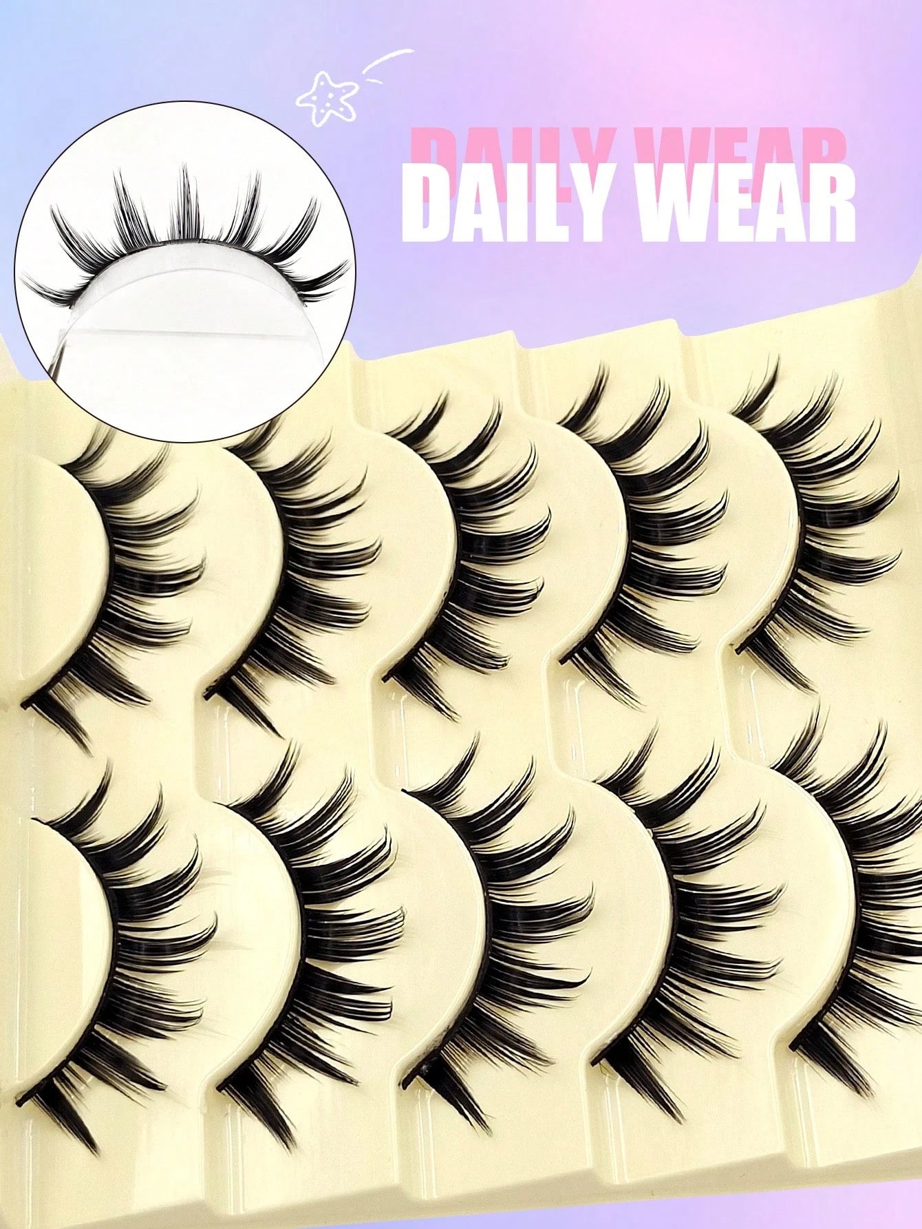 Asiteo 5 Pairs Spiked Cartoon Style False Eyelashes, Thick & Exaggerated, Create Doll Eye Effect, Anime Style, Reusable, Suitable For Beginners, Doll Eye Shape, Applicable For Cosplay, Party, Hallowee