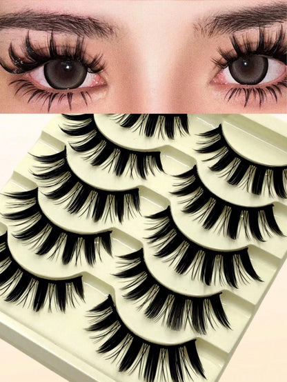 Asiteo 5 Pairs Spiked Cartoon Style False Eyelashes, Thick & Exaggerated, Create Doll Eye Effect, Anime Style, Reusable, Suitable For Beginners, Doll Eye Shape, Applicable For Cosplay, Party, Hallowee