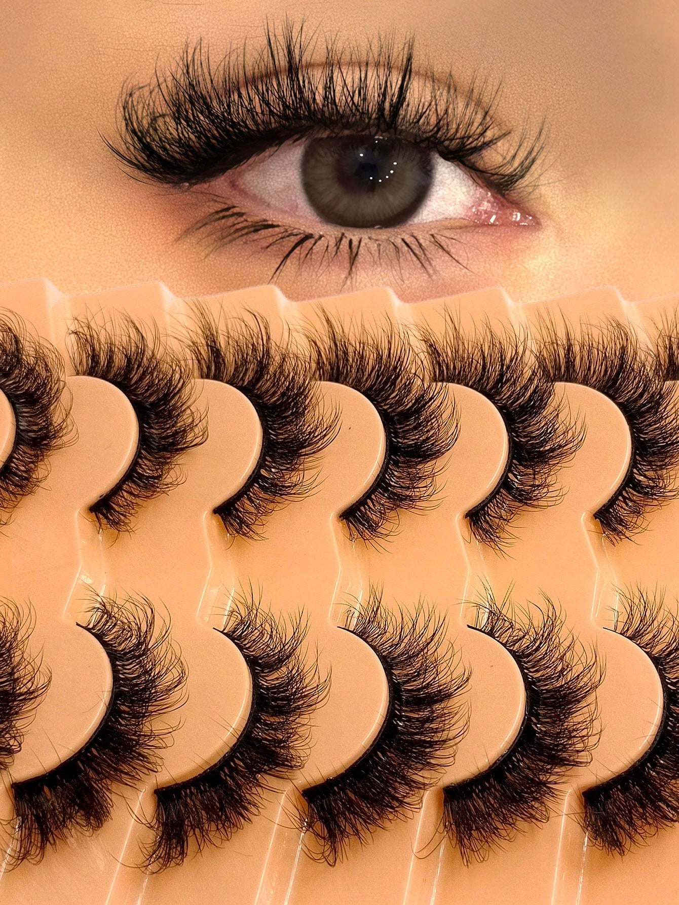 Asiteo 7 Pairs Super Soft Cat Eye Shaped Lashes, Thick Curled Elongated Lashes, 6D Fluffy Curled Natural Long Faux Mink False Eyelashes