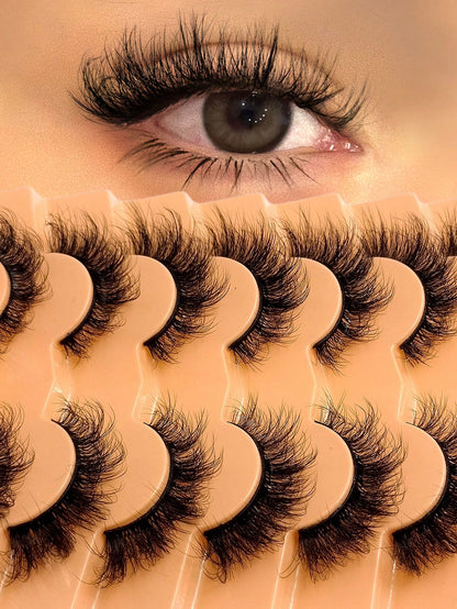 Asiteo 7 Pairs Super Soft Cat Eye Shaped Lashes, Thick Curled Elongated Lashes, 6D Fluffy Curled Natural Long Faux Mink False Eyelashes