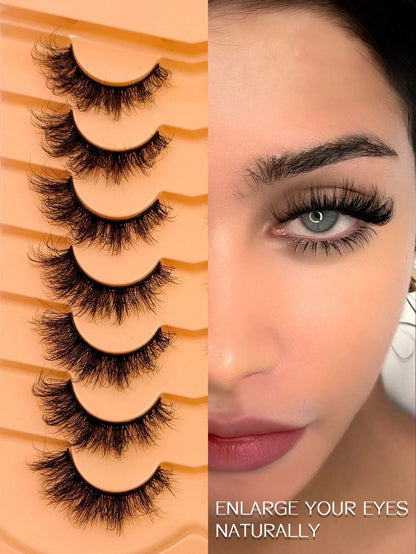 Asiteo 7 Pairs Super Soft Cat Eye Shaped Lashes, Thick Curled Elongated Lashes, 6D Fluffy Curled Natural Long Faux Mink False Eyelashes