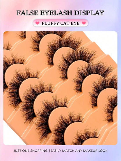 Asiteo 7 Pairs Super Soft Cat Eye Shaped Lashes, Thick Curled Elongated Lashes, 6D Fluffy Curled Natural Long Faux Mink False Eyelashes
