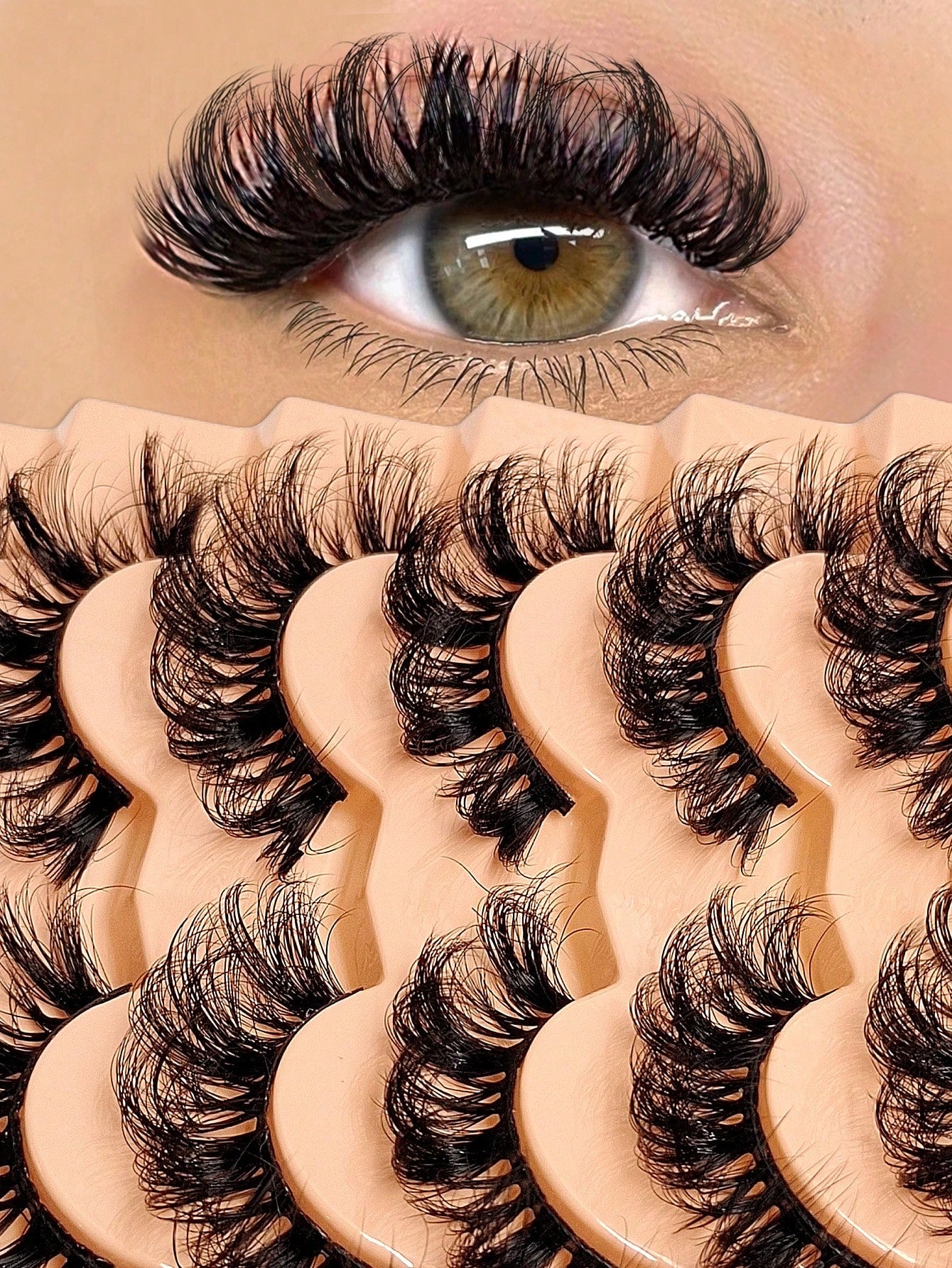 Asiteo 7 Pairs Super Soft Cat Eye Shaped Lashes, Thick Curled Elongated Lashes, 6D Fluffy Curled Natural Long Faux Mink False Eyelashes