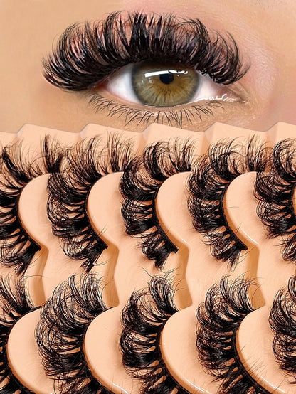 Asiteo 7 Pairs Super Soft Cat Eye Shaped Lashes, Thick Curled Elongated Lashes, 6D Fluffy Curled Natural Long Faux Mink False Eyelashes
