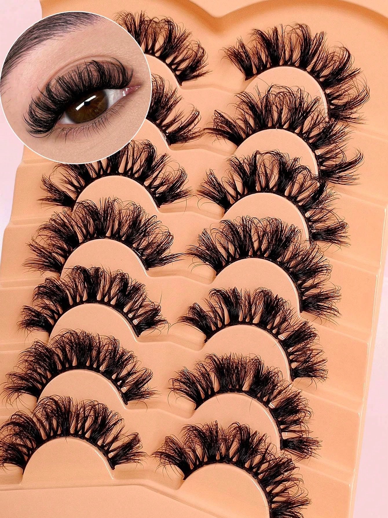 Asiteo 7 Pairs Super Soft Cat Eye Shaped Lashes, Thick Curled Elongated Lashes, 6D Fluffy Curled Natural Long Faux Mink False Eyelashes