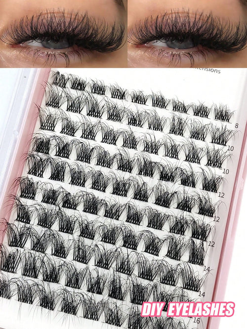 Asiteo 90pcs D-Curl Fluffy & Thick Segmented False Eyelashes, Natural Look Daily Makeup Fake Lashes, Eyelash Clusters, Individual False Eyelashes