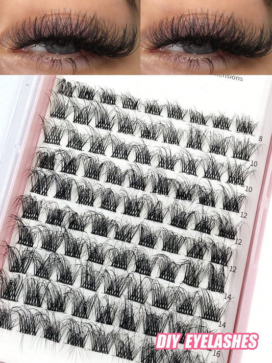 Asiteo 90pcs D-Curl Fluffy & Thick Segmented False Eyelashes, Natural Look Daily Makeup Fake Lashes, Eyelash Clusters, Individual False Eyelashes