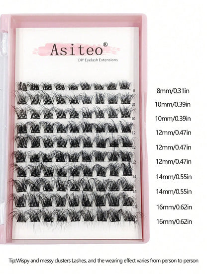 Asiteo 90pcs D-Curl Fluffy & Thick Segmented False Eyelashes, Natural Look Daily Makeup Fake Lashes, Eyelash Clusters, Individual False Eyelashes