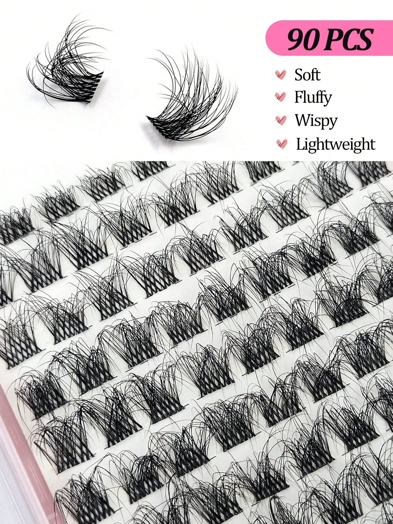 Asiteo 90pcs D-Curl Fluffy & Thick Segmented False Eyelashes, Natural Look Daily Makeup Fake Lashes, Eyelash Clusters, Individual False Eyelashes