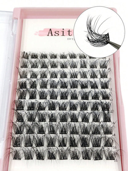Asiteo 90pcs D-Curl Fluffy & Thick Segmented False Eyelashes, Natural Look Daily Makeup Fake Lashes, Eyelash Clusters, Individual False Eyelashes