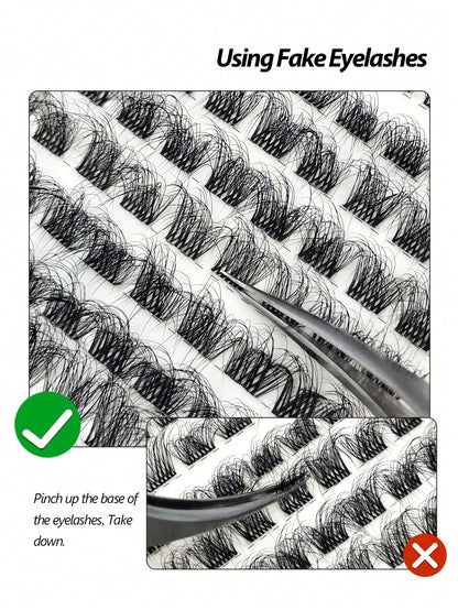 Asiteo 90pcs D-Curl Fluffy & Thick Segmented False Eyelashes, Natural Look Daily Makeup Fake Lashes, Eyelash Clusters, Individual False Eyelashes